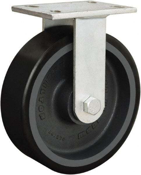 Hamilton - 8" Diam x 3" Wide x 10-1/2" OAH Top Plate Mount Rigid Caster - Polyurethane Mold onto Cast Iron Center, 4,000 Lb Capacity, Sealed Precision Ball Bearing, 5-1/4 x 7-1/4" Plate - Americas Industrial Supply
