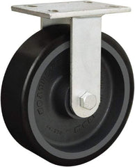 Hamilton - 8" Diam x 3" Wide x 10-1/2" OAH Top Plate Mount Rigid Caster - Polyurethane Mold onto Cast Iron Center, 4,000 Lb Capacity, Sealed Precision Ball Bearing, 5-1/4 x 7-1/4" Plate - Americas Industrial Supply
