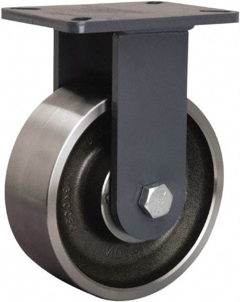 Hamilton - 8" Diam x 3" Wide x 10-1/2" OAH Top Plate Mount Rigid Caster - Forged Steel, 3,500 Lb Capacity, Precision Ball Bearing, 5-1/4 x 7-1/4" Plate - Americas Industrial Supply