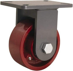 Hamilton - 6" Diam x 2-1/2" Wide x 8" OAH Top Plate Mount Rigid Caster - Cast Iron, 2,200 Lb Capacity, Straight Roller Bearing, 5-1/4 x 7-1/4" Plate - Americas Industrial Supply