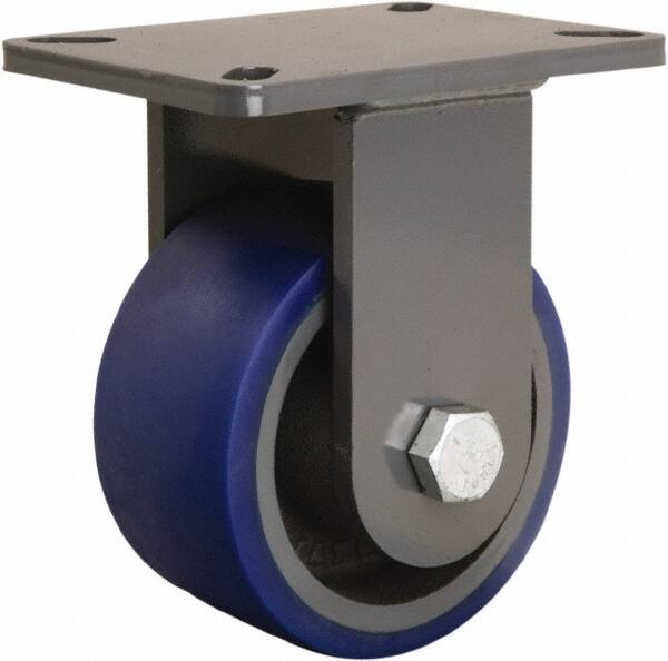Hamilton - 6" Diam x 3" Wide x 8" OAH Top Plate Mount Rigid Caster - Polyurethane Mold onto Cast Iron Center, 1,800 Lb Capacity, Tapered Roller Bearing, 5-1/4 x 7-1/4" Plate - Americas Industrial Supply