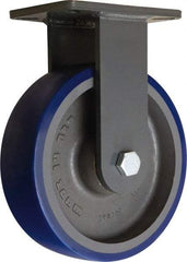 Hamilton - 10" Diam x 3" Wide x 12-1/2" OAH Top Plate Mount Rigid Caster - Polyurethane Mold onto Cast Iron Center, 2,400 Lb Capacity, Tapered Roller Bearing, 5-1/4 x 7-1/4" Plate - Americas Industrial Supply