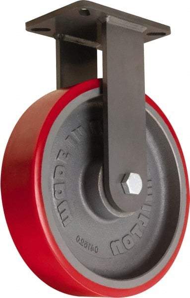 Hamilton - 12" Diam x 3" Wide x 15-1/2" OAH Top Plate Mount Rigid Caster - Polyurethane Mold onto Cast Iron Center, 4,000 Lb Capacity, Sealed Precision Ball Bearing, 5-1/4 x 7-1/4" Plate - Americas Industrial Supply