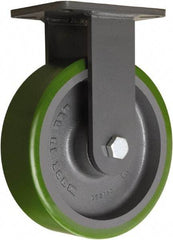 Hamilton - 10" Diam x 3" Wide x 12-1/2" OAH Top Plate Mount Rigid Caster - Polyurethane Mold onto Cast Iron Center, 3,000 Lb Capacity, Tapered Roller Bearing, 5-1/4 x 7-1/4" Plate - Americas Industrial Supply