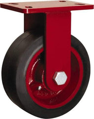 Hamilton - 8" Diam x 3" Wide x 10-1/8" OAH Top Plate Mount Rigid Caster - Rubber Mold on Cast Iron, 840 Lb Capacity, Tapered Roller Bearing, 5 x 7" Plate - Americas Industrial Supply