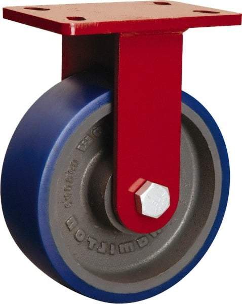 Hamilton - 8" Diam x 3" Wide x 10-1/8" OAH Top Plate Mount Rigid Caster - Polyurethane Mold onto Cast Iron Center, 2,000 Lb Capacity, Tapered Roller Bearing, 5 x 7" Plate - Americas Industrial Supply
