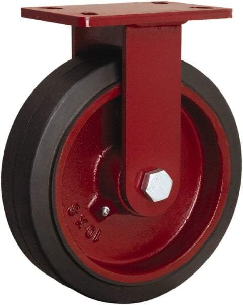 Hamilton - 10" Diam x 2-1/2" Wide x 11-1/2" OAH Top Plate Mount Swivel Caster - Rubber Mold on Cast Iron, 790 Lb Capacity, Straight Roller Bearing, 4-1/2 x 6-1/2" Plate - Americas Industrial Supply