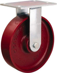 Hamilton - 8" Diam x 2" Wide x 9-1/2" OAH Top Plate Mount Rigid Caster - Cast Iron, 1,500 Lb Capacity, Precision Ball Bearing, 4-1/2 x 6-1/4" Plate - Americas Industrial Supply