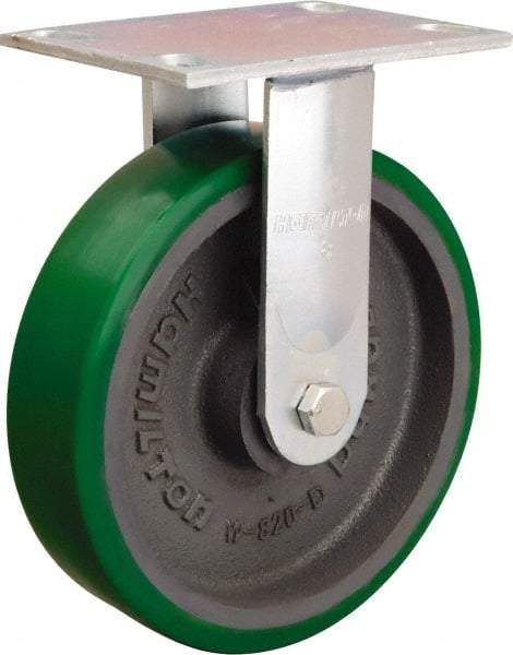 Hamilton - 8" Diam x 2" Wide x 9-1/2" OAH Top Plate Mount Rigid Caster - Polyurethane Mold onto Cast Iron Center, 1,500 Lb Capacity, Sealed Precision Ball Bearing, 4-1/2 x 6-1/4" Plate - Americas Industrial Supply