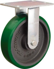 Hamilton - 8" Diam x 2" Wide x 9-1/2" OAH Top Plate Mount Rigid Caster - Polyurethane Mold onto Cast Iron Center, 1,500 Lb Capacity, Sealed Precision Ball Bearing, 4-1/2 x 6-1/4" Plate - Americas Industrial Supply