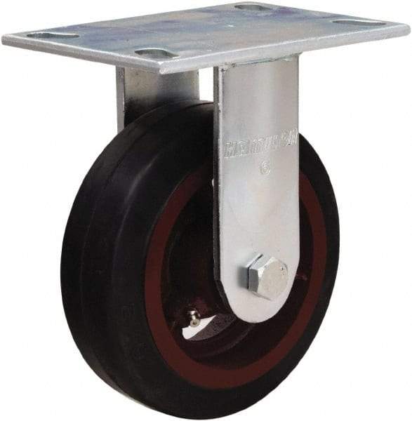Hamilton - 6" Diam x 2" Wide x 7-1/2" OAH Top Plate Mount Rigid Caster - Rubber Mold on Cast Iron, 410 Lb Capacity, Straight Roller Bearing, 4-1/2 x 6-1/4" Plate - Americas Industrial Supply