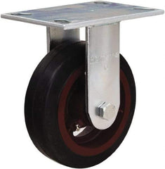 Hamilton - 6" Diam x 2" Wide x 7-1/2" OAH Top Plate Mount Rigid Caster - Rubber Mold on Cast Iron, 410 Lb Capacity, Straight Roller Bearing, 4-1/2 x 6-1/4" Plate - Americas Industrial Supply