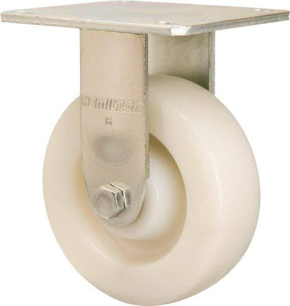 Hamilton - 6" Diam x 2" Wide x 7-1/2" OAH Top Plate Mount Rigid Caster - Nylon, 1,000 Lb Capacity, Sealed Precision Ball Bearing, 4 x 4-1/2" Plate - Americas Industrial Supply