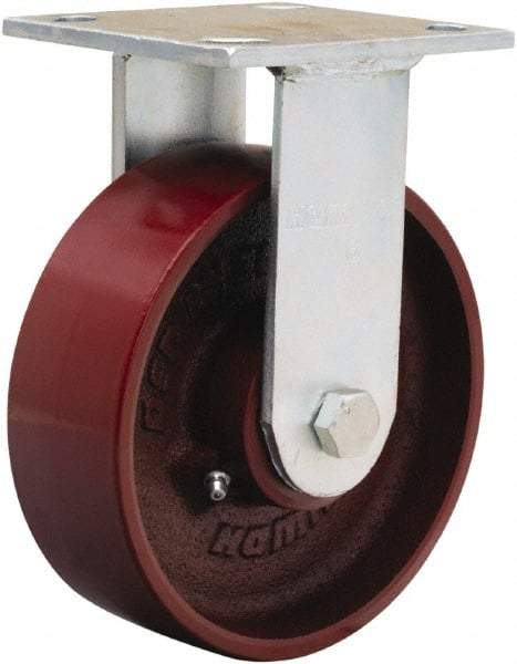 Hamilton - 6" Diam x 2" Wide x 7-1/2" OAH Top Plate Mount Rigid Caster - Cast Iron, 1,250 Lb Capacity, Precision Ball Bearing, 4 x 4-1/2" Plate - Americas Industrial Supply