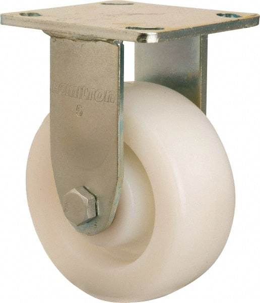 Hamilton - 5" Diam x 2" Wide x 6-1/2" OAH Top Plate Mount Rigid Caster - Nylon, 900 Lb Capacity, Sealed Precision Ball Bearing, 4 x 4-1/2" Plate - Americas Industrial Supply