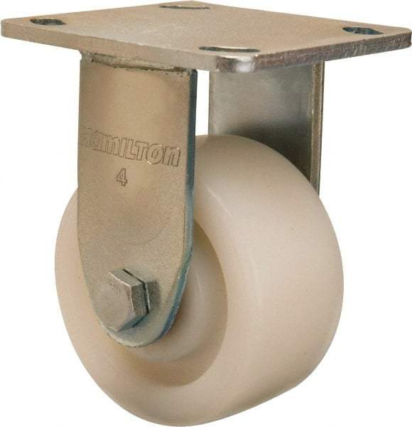 Hamilton - 4" Diam x 2" Wide x 5-5/8" OAH Top Plate Mount Rigid Caster - Nylon, 800 Lb Capacity, Sealed Precision Ball Bearing, 4 x 4-1/2" Plate - Americas Industrial Supply