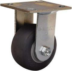 Hamilton - 4" Diam x 2" Wide x 5-5/8" OAH Top Plate Mount Rigid Caster - Rubber Mold on Polyolefin, 300 Lb Capacity, Straight Roller Bearing, 4 x 4-1/2" Plate - Americas Industrial Supply