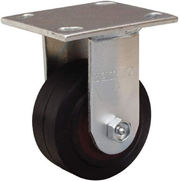Hamilton - 4" Diam x 2" Wide x 5-5/8" OAH Top Plate Mount Rigid Caster - Rubber Mold on Cast Iron, 300 Lb Capacity, Straight Roller Bearing, 4 x 4-1/2" Plate - Americas Industrial Supply