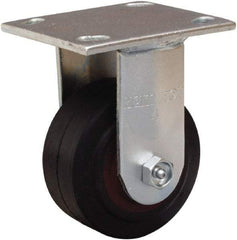 Hamilton - 4" Diam x 2" Wide x 5-5/8" OAH Top Plate Mount Rigid Caster - Rubber Mold on Cast Iron, 300 Lb Capacity, Straight Roller Bearing, 4 x 4-1/2" Plate - Americas Industrial Supply