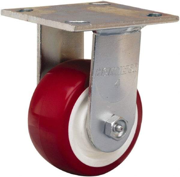 Hamilton - 4" Diam x 2" Wide x 5-5/8" OAH Top Plate Mount Rigid Caster - Polyurethane Mold on Polypropylene, Straight Roller Bearing, 4 x 4-1/2" Plate - Americas Industrial Supply