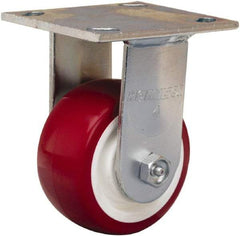 Hamilton - 4" Diam x 2" Wide x 5-5/8" OAH Top Plate Mount Rigid Caster - Polyurethane Mold on Polypropylene, 750 Lb Capacity, Straight Roller Bearing, 4 x 4-1/2" Plate - Americas Industrial Supply