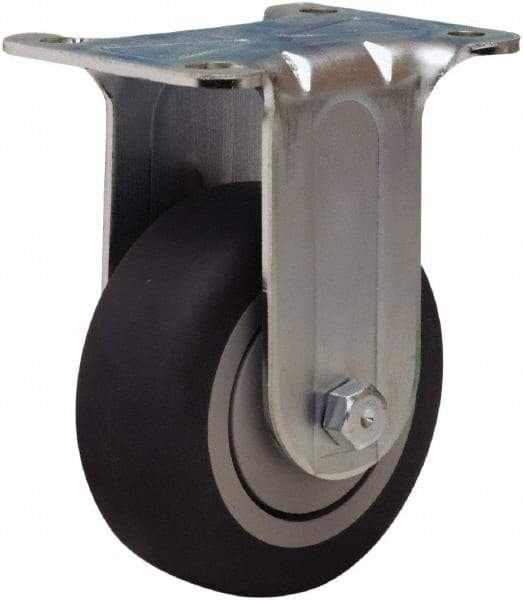 Hamilton - 3-1/2" Diam x 1-3/8" Wide x 4-13/16" OAH Top Plate Mount Rigid Caster - Rubber Mold on Polyolefin, 240 Lb Capacity, Precision Ball Bearing, 2-3/4 x 3-3/4" Plate - Americas Industrial Supply
