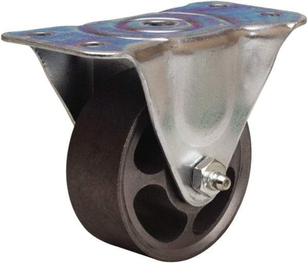 Hamilton - 3" Diam x 1-1/4" Wide x 3-3/4" OAH Top Plate Mount Rigid Caster - Cast Iron, 250 Lb Capacity, Straight Roller Bearing, 2-1/2 x 5" Plate - Americas Industrial Supply