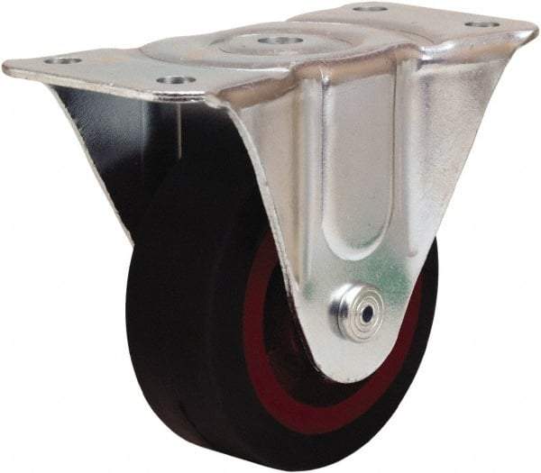 Hamilton - 4" Diam x 1-1/2" Wide x 5" OAH Top Plate Mount Rigid Caster - Rubber Mold on Cast Iron, 200 Lb Capacity, Straight Roller Bearing, 3 x 6-3/16" Plate - Americas Industrial Supply