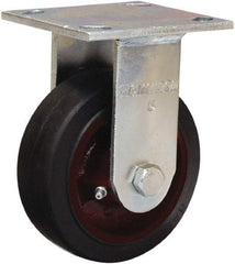 Hamilton - 5" Diam x 2" Wide x 7" OAH Top Plate Mount Rigid Caster - Rubber Mold on Cast Iron, Straight Roller Bearing, 4 x 4-1/2" Plate - Americas Industrial Supply