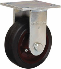 Hamilton - 4" Diam x 2" Wide x 5-5/8" OAH Top Plate Mount Rigid Caster - Rubber Mold on Cast Iron, Straight Roller Bearing, 4 x 4-1/2" Plate - Americas Industrial Supply