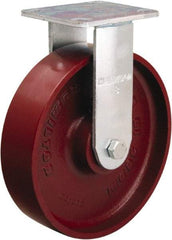 Hamilton - 8" Diam x 2" Wide x 9-1/2" OAH Top Plate Mount Rigid Caster - Cast Iron, 1,200 Lb Capacity, Precision Ball Bearing, 4 x 4-1/2" Plate - Americas Industrial Supply