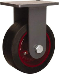 Hamilton - 8" Diam x 2" Wide x 9-1/2" OAH Top Plate Mount Rigid Caster - Rubber Mold on Cast Iron, Straight Roller Bearing, 4 x 4-1/2" Plate - Americas Industrial Supply
