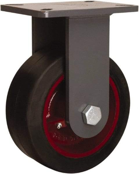 Hamilton - 10" Diam x 3" Wide x 12-1/2" OAH Top Plate Mount Rigid Caster - Rubber Mold on Cast Iron, 1,000 Lb Capacity, Precision Tapered Roller Bearing, 5-1/4 x 7-1/4" Plate - Americas Industrial Supply