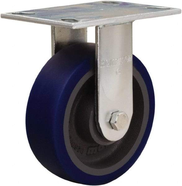 Hamilton - 6" Diam x 2" Wide x 7-1/2" OAH Top Plate Mount Rigid Caster - Polyurethane Mold onto Cast Iron Center, 960 Lb Capacity, Sealed Precision Ball Bearing, 4-1/2 x 6-1/4" Plate - Americas Industrial Supply