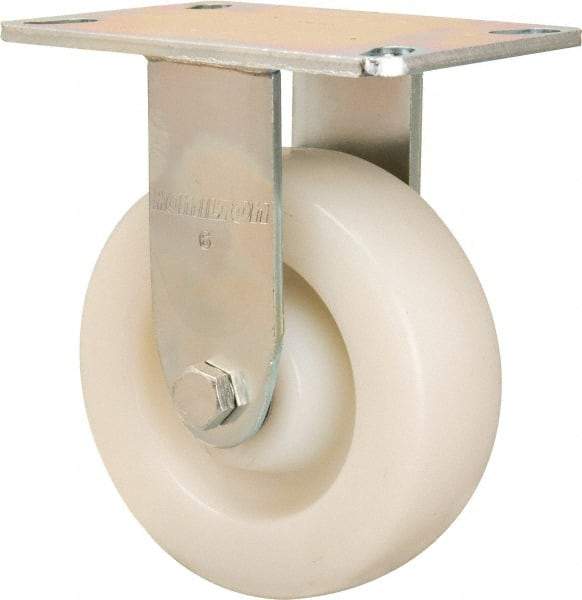 Hamilton - 6" Diam x 2" Wide x 7-1/2" OAH Top Plate Mount Rigid Caster - Nylon, 900 Lb Capacity, Sealed Precision Ball Bearing, 4-1/2 x 6-1/4" Plate - Americas Industrial Supply