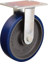 Hamilton - 8" Diam x 2" Wide x 9-1/2" OAH Top Plate Mount Rigid Caster - Polyurethane Mold onto Cast Iron Center, 1,200 Lb Capacity, Sealed Precision Ball Bearing, 4-1/2 x 6-1/4" Plate - Americas Industrial Supply