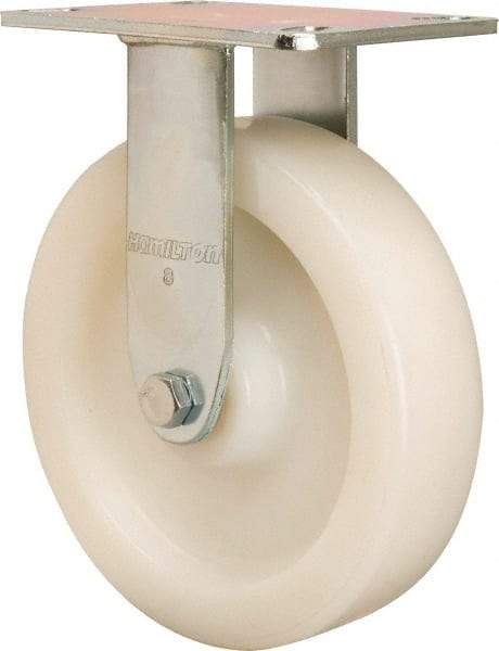 Hamilton - 8" Diam x 2" Wide x 9-1/2" OAH Top Plate Mount Rigid Caster - Nylon, 1,100 Lb Capacity, Sealed Precision Ball Bearing, 4-1/2 x 6-1/4" Plate - Americas Industrial Supply