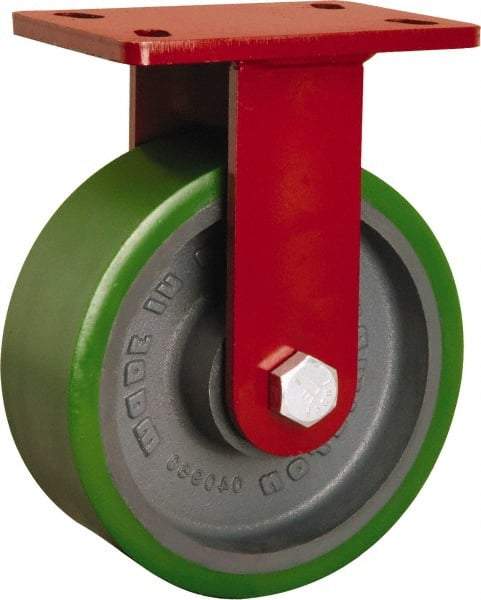 Hamilton - 8" Diam x 3" Wide x 10-1/8" OAH Top Plate Mount Rigid Caster - Polyurethane Mold onto Cast Iron Center, 2,200 Lb Capacity, Tapered Roller Bearing, 5 x 7" Plate - Americas Industrial Supply