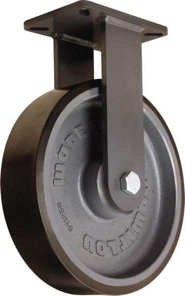 Hamilton - 12" Diam x 3" Wide x 15-1/2" OAH Top Plate Mount Rigid Caster - Polyurethane Mold onto Cast Iron Center, 4,000 Lb Capacity, Tapered Roller Bearing, 5-1/4 x 7-1/4" Plate - Americas Industrial Supply
