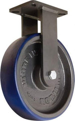 Hamilton - 12" Diam x 3" Wide x 15-1/2" OAH Top Plate Mount Rigid Caster - Polyurethane Mold onto Cast Iron Center, 2,800 Lb Capacity, Tapered Roller Bearing, 5-1/4 x 7-1/4" Plate - Americas Industrial Supply