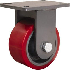 Hamilton - 6" Diam x 3" Wide x 8" OAH Top Plate Mount Rigid Caster - Polyurethane Mold onto Cast Iron Center, 2,600 Lb Capacity, Tapered Roller Bearing, 5-1/4 x 7-1/4" Plate - Americas Industrial Supply