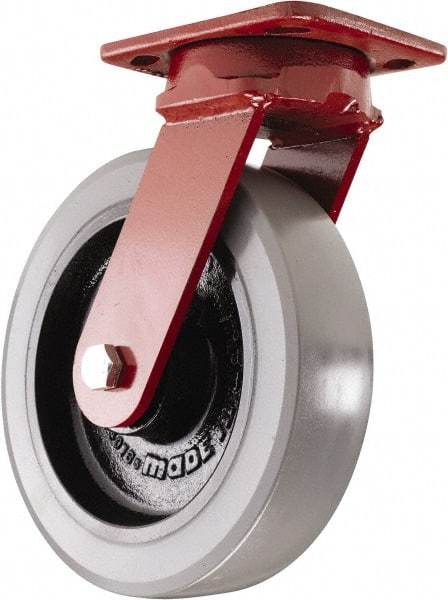 Hamilton - 8" Diam x 2" Wide x 9-1/2" OAH Top Plate Mount Swivel Caster - Polyurethane, 2,000 Lb Capacity, Sealed Precision Ball Bearing, 4 x 5" Plate - Americas Industrial Supply
