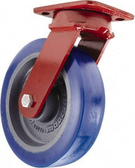 Hamilton - 8" Diam x 2" Wide x 9-1/2" OAH Top Plate Mount Swivel Caster - Polyurethane, 1,650 Lb Capacity, Sealed Precision Ball Bearing, 4 x 5" Plate - Americas Industrial Supply