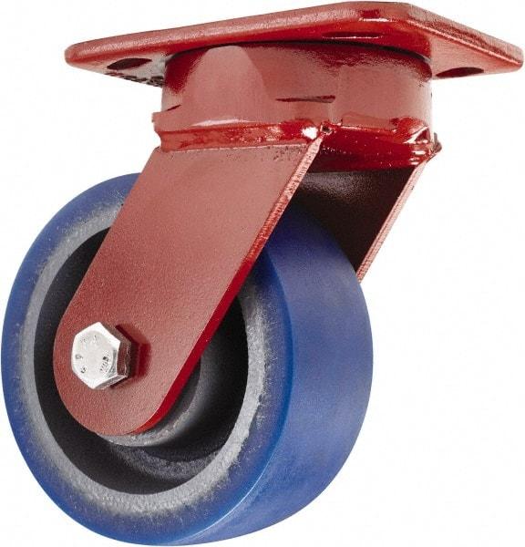 Hamilton - 5" Diam x 2" Wide x 6-1/2" OAH Top Plate Mount Swivel Caster - Polyurethane, 840 Lb Capacity, Sealed Precision Ball Bearing, 4 x 5" Plate - Americas Industrial Supply