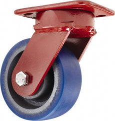 Hamilton - 5" Diam x 2" Wide x 6-1/2" OAH Top Plate Mount Swivel Caster - Polyurethane, 840 Lb Capacity, Sealed Precision Ball Bearing, 4 x 5" Plate - Americas Industrial Supply