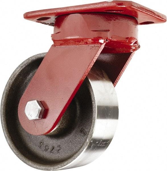 Hamilton - 5" Diam x 2" Wide x 6-1/2" OAH Top Plate Mount Swivel Caster - Forged Steel, 2,000 Lb Capacity, Sealed Precision Ball Bearing, 4 x 5" Plate - Americas Industrial Supply