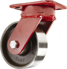 Hamilton - 5" Diam x 2" Wide x 6-1/2" OAH Top Plate Mount Swivel Caster - Forged Steel, 2,000 Lb Capacity, Sealed Precision Ball Bearing, 4 x 5" Plate - Americas Industrial Supply