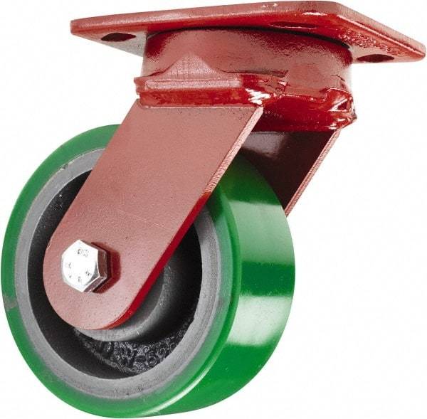 Hamilton - 5" Diam x 2" Wide x 6-1/2" OAH Top Plate Mount Swivel Caster - Polyurethane, 1,050 Lb Capacity, Sealed Precision Ball Bearing, 4 x 5" Plate - Americas Industrial Supply