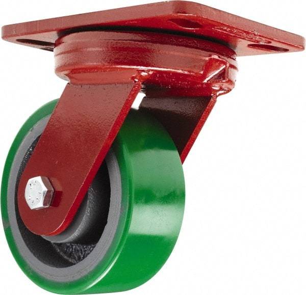 Hamilton - 5" Diam x 2" Wide x 6-3/4" OAH Top Plate Mount Swivel Caster - Polyurethane, 1,050 Lb Capacity, Sealed Precision Ball Bearing, 4-1/2 x 6-1/2" Plate - Americas Industrial Supply