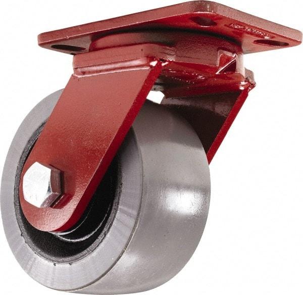 Hamilton - 6" Diam x 3" Wide x 7-1/2" OAH Top Plate Mount Swivel Caster - Polyurethane, 3,000 Lb Capacity, Sealed Precision Ball Bearing, 4-1/2 x 6-1/2" Plate - Americas Industrial Supply